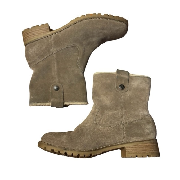 Bjorndal Aspen Boots Size 8 Gray Suede Ankle Boots Sherpa Trim Pull On Lug Sole - Picture 3 of 12
